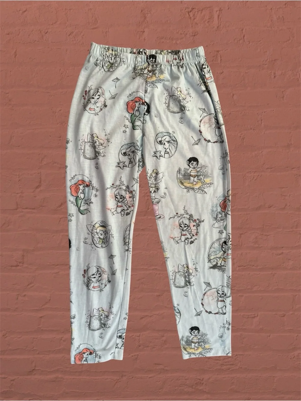 Disney Character Print Light Blue Pajama Pants - Disney Princesses as Babies